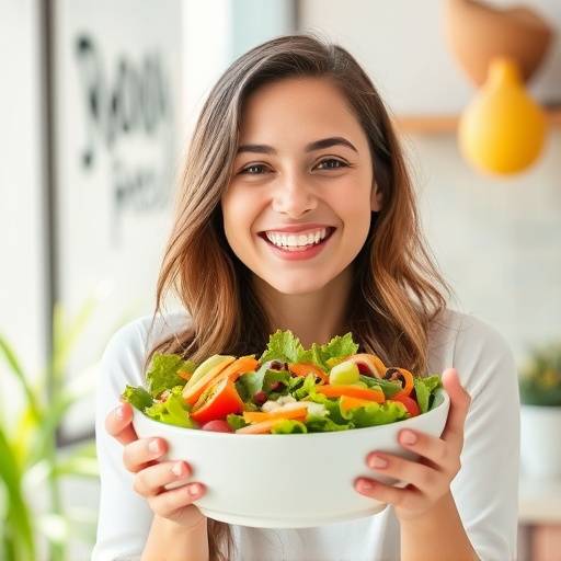 A person happily eating a healthy salad
