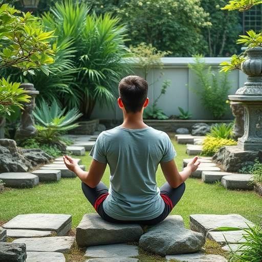 A person meditating in a peaceful garden