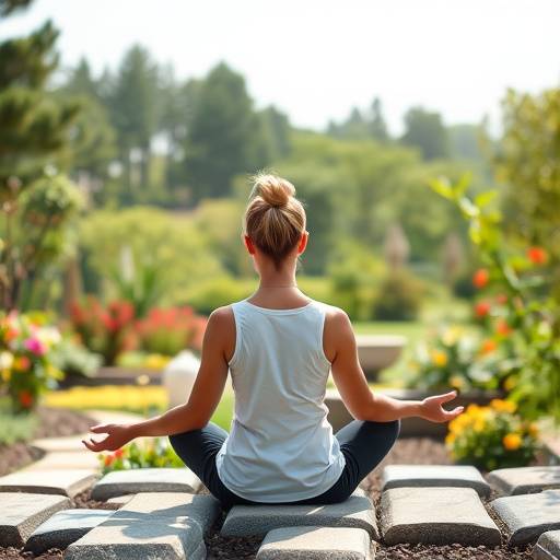 A person meditating peacefully in a garden, symbolizing stress relief and relaxation
