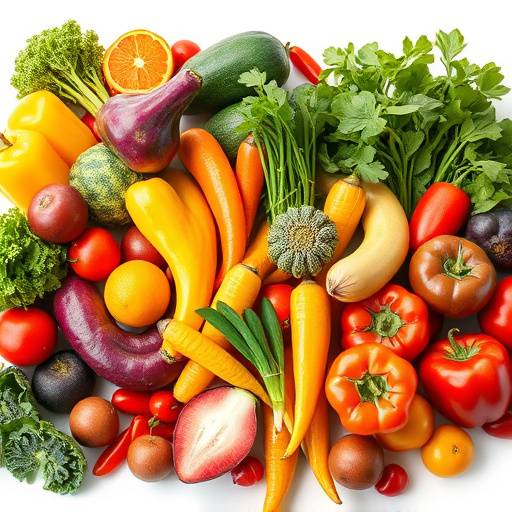 Assortment of colorful fruits and vegetables