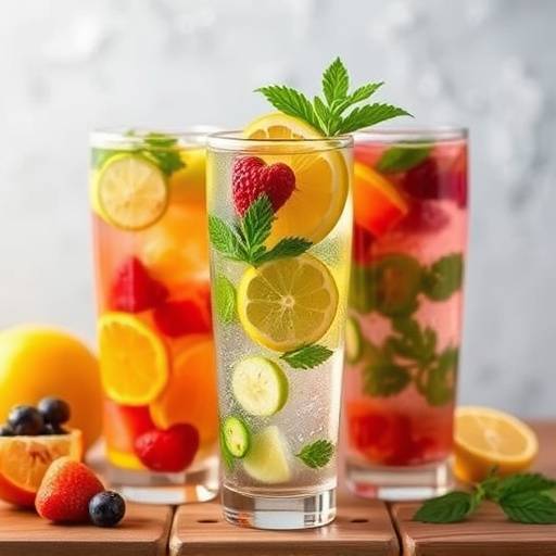 Selection of colorful and healthy infused water drinks